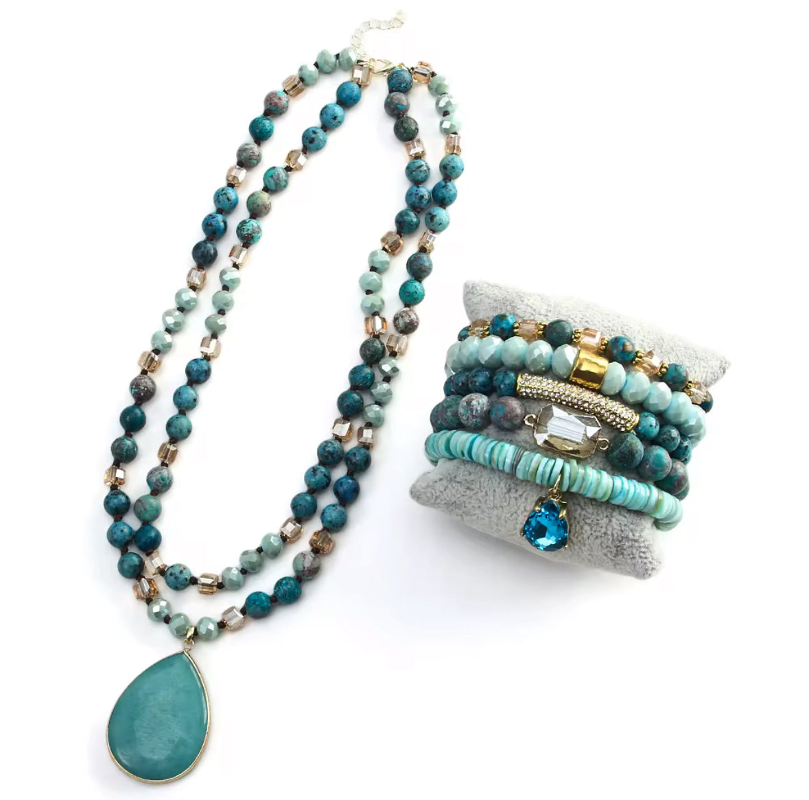 Imperial Blue Stone Beaded Bracelet and Necklace Set