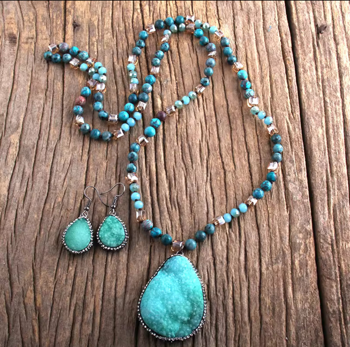 Turquoise Druzy Necklace & Earring Set