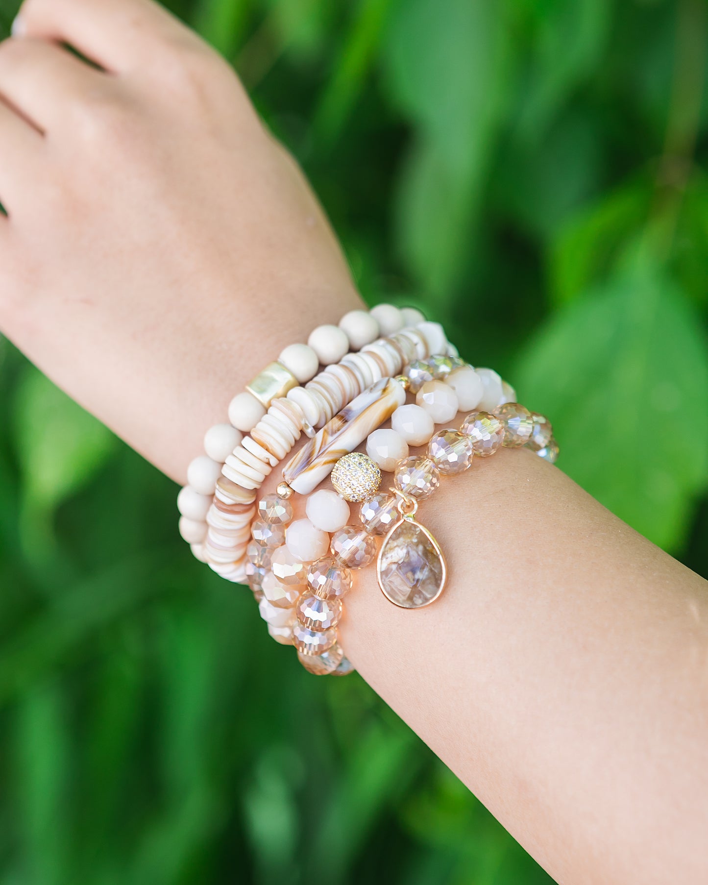 Champagne Beige Crystal Bracelet Stack