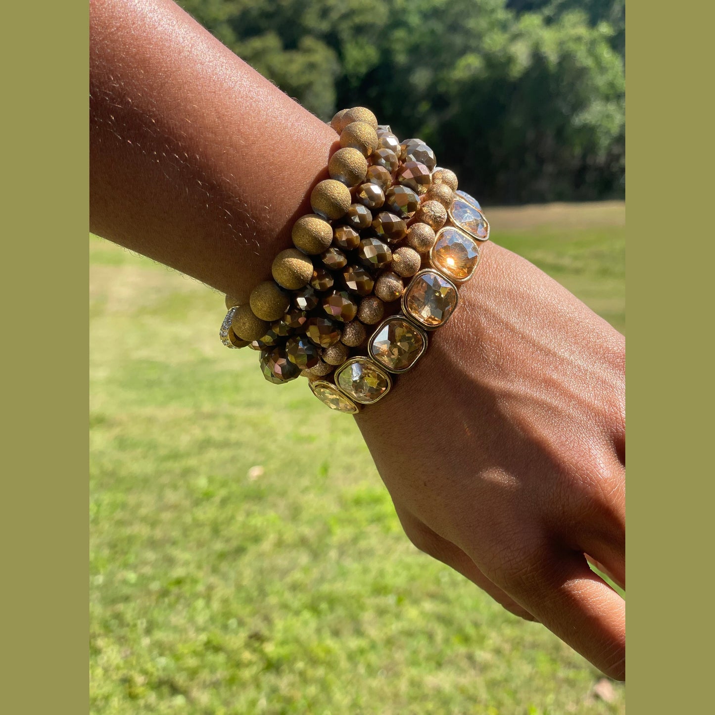 Gold Crystal Beaded Bracelet Set- 5 piece