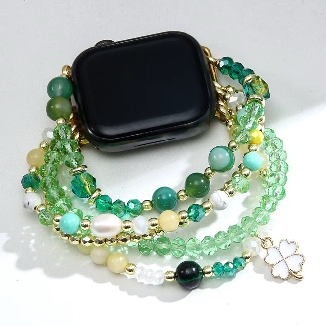 Green clover gemstone beaded apple watch for women