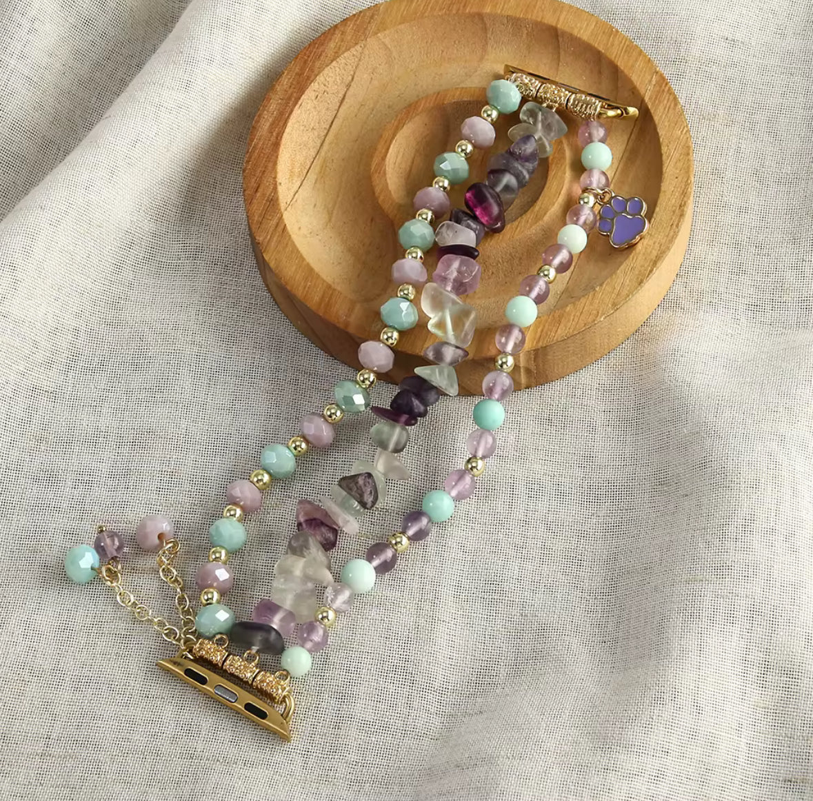 Amethyst & Amazonite Beaded Apple Watch Band