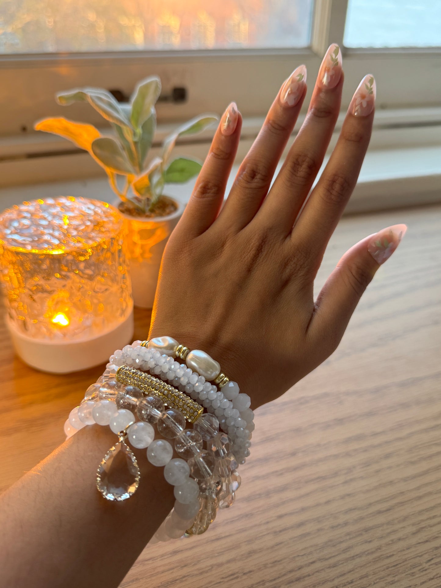 Opulence White & Gold Beaded Bracelet Set
