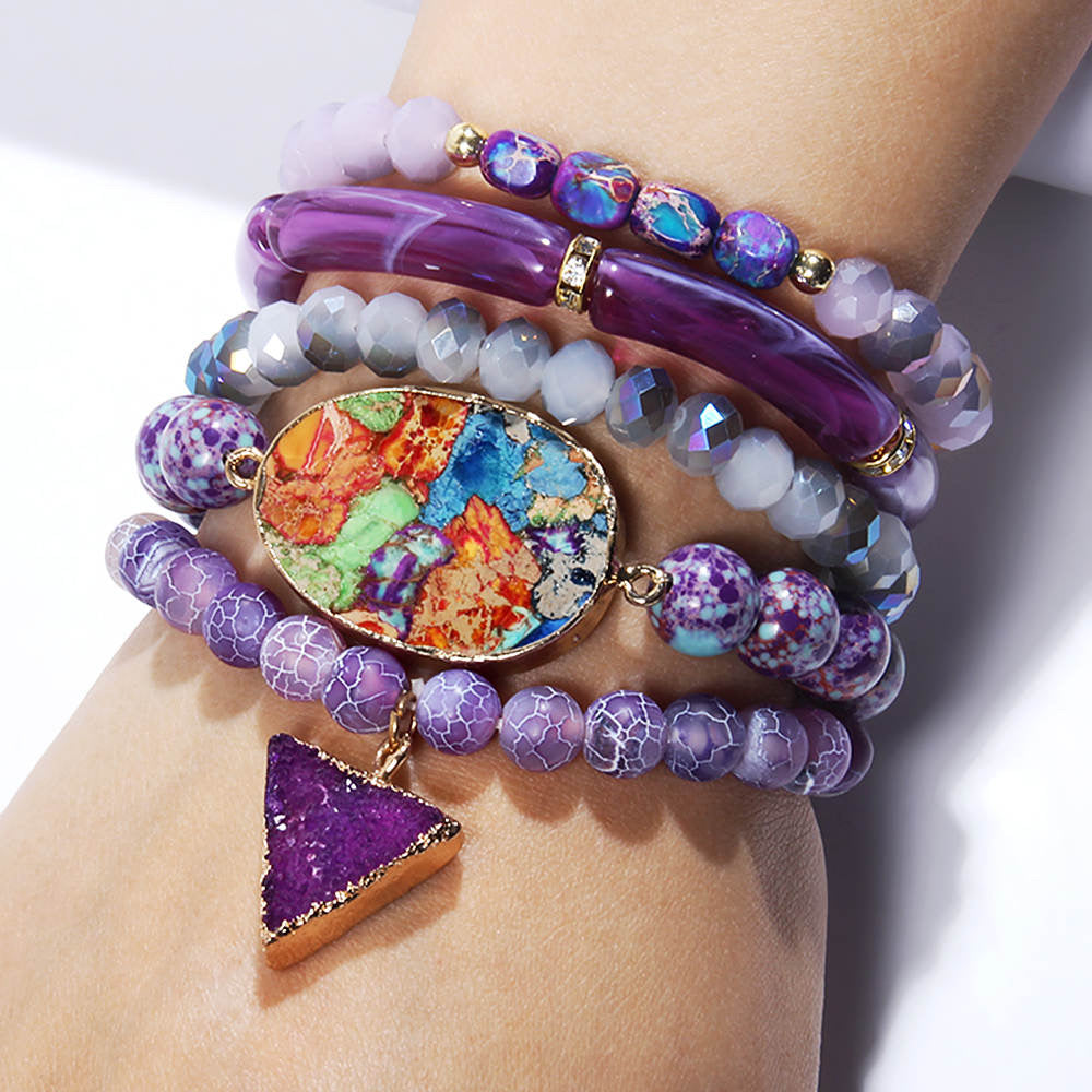 Amethyst Druzy Beaded Bracelet Set