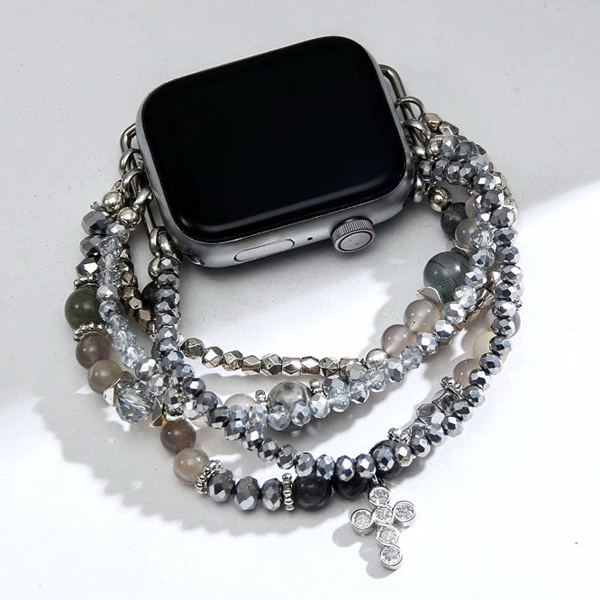 Beaded apple watch band in silver