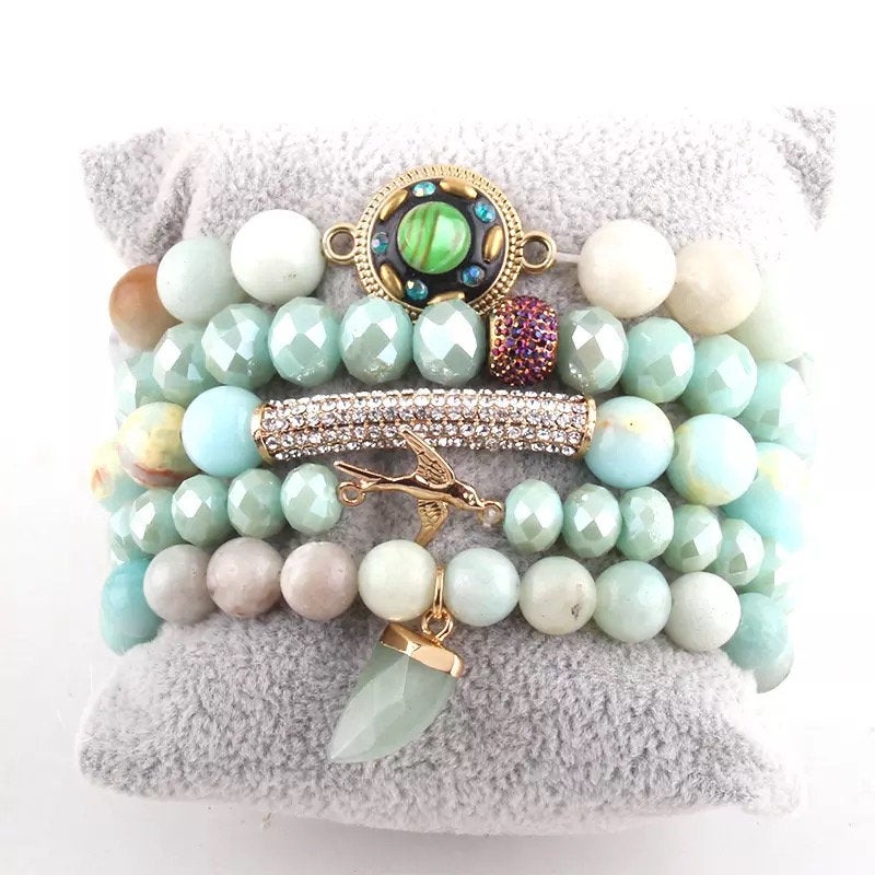 5 piece beaded bracelet set Amazonite