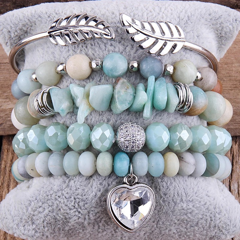 Crystal healing amazonite bracelet set