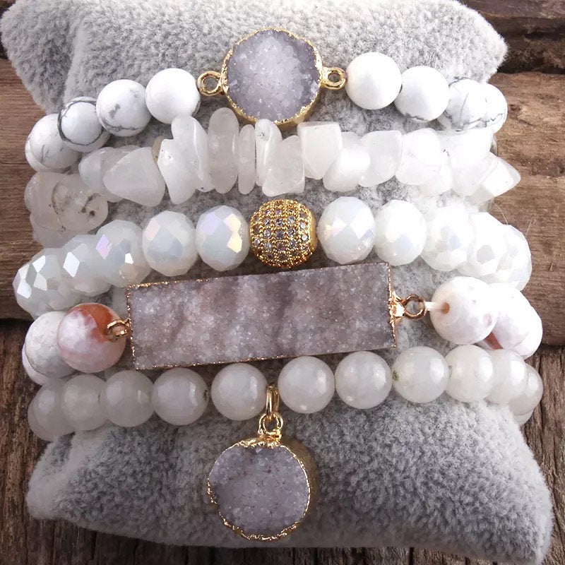 Druzy white howlite bracelet set