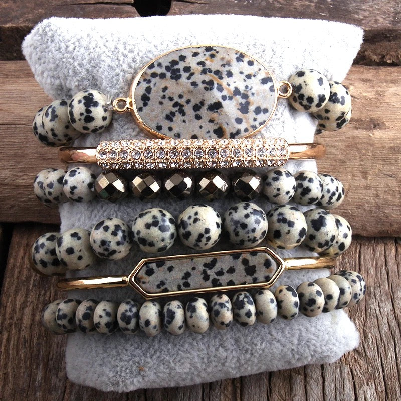 Dalmatian Jasper Beaded Bracelet Set