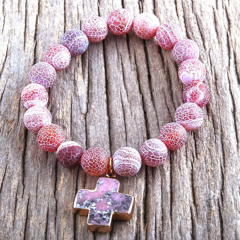 Crackled Agate Cross Bracelet