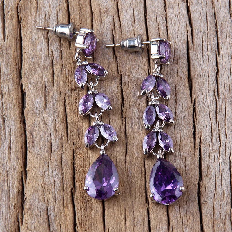 Purple Leaf Drop Earrings