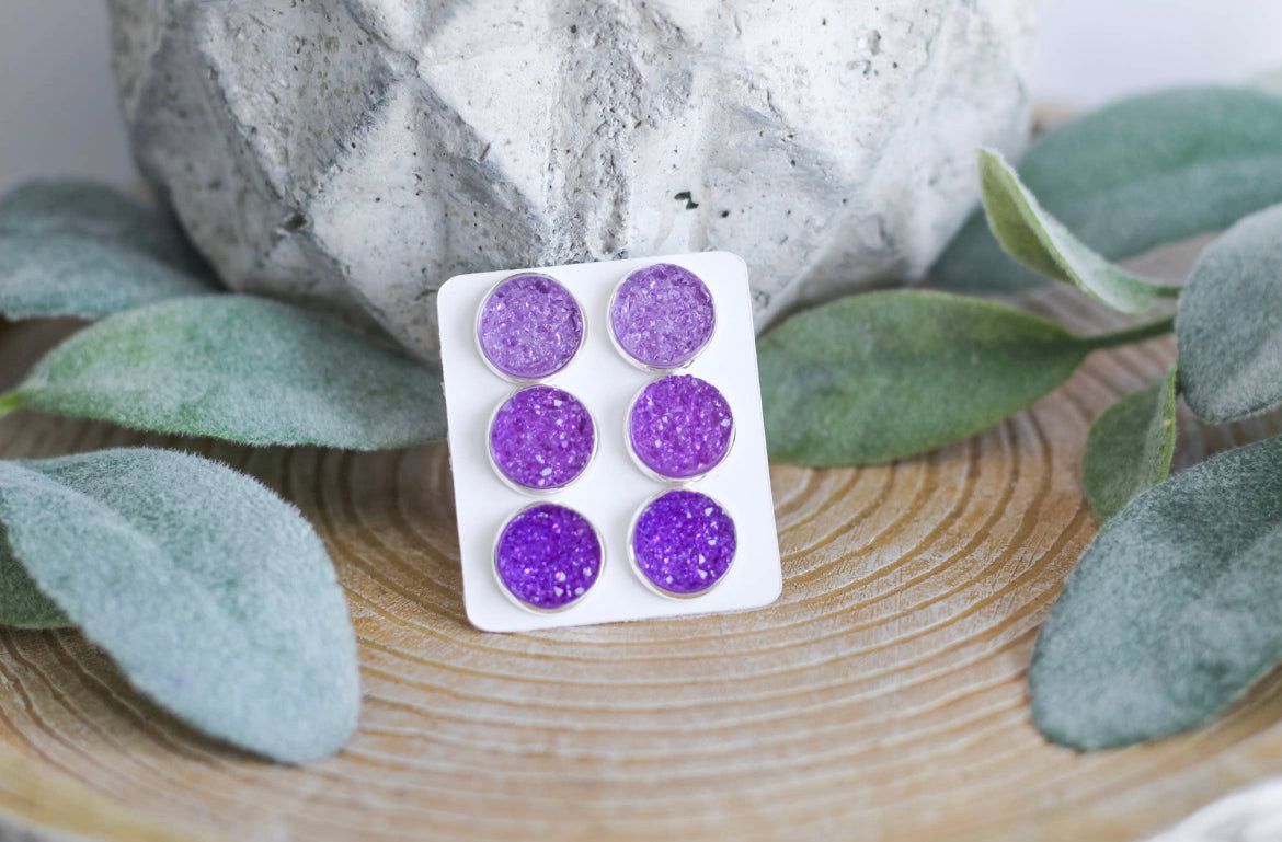 Triple Set Stud Earrings Purple
