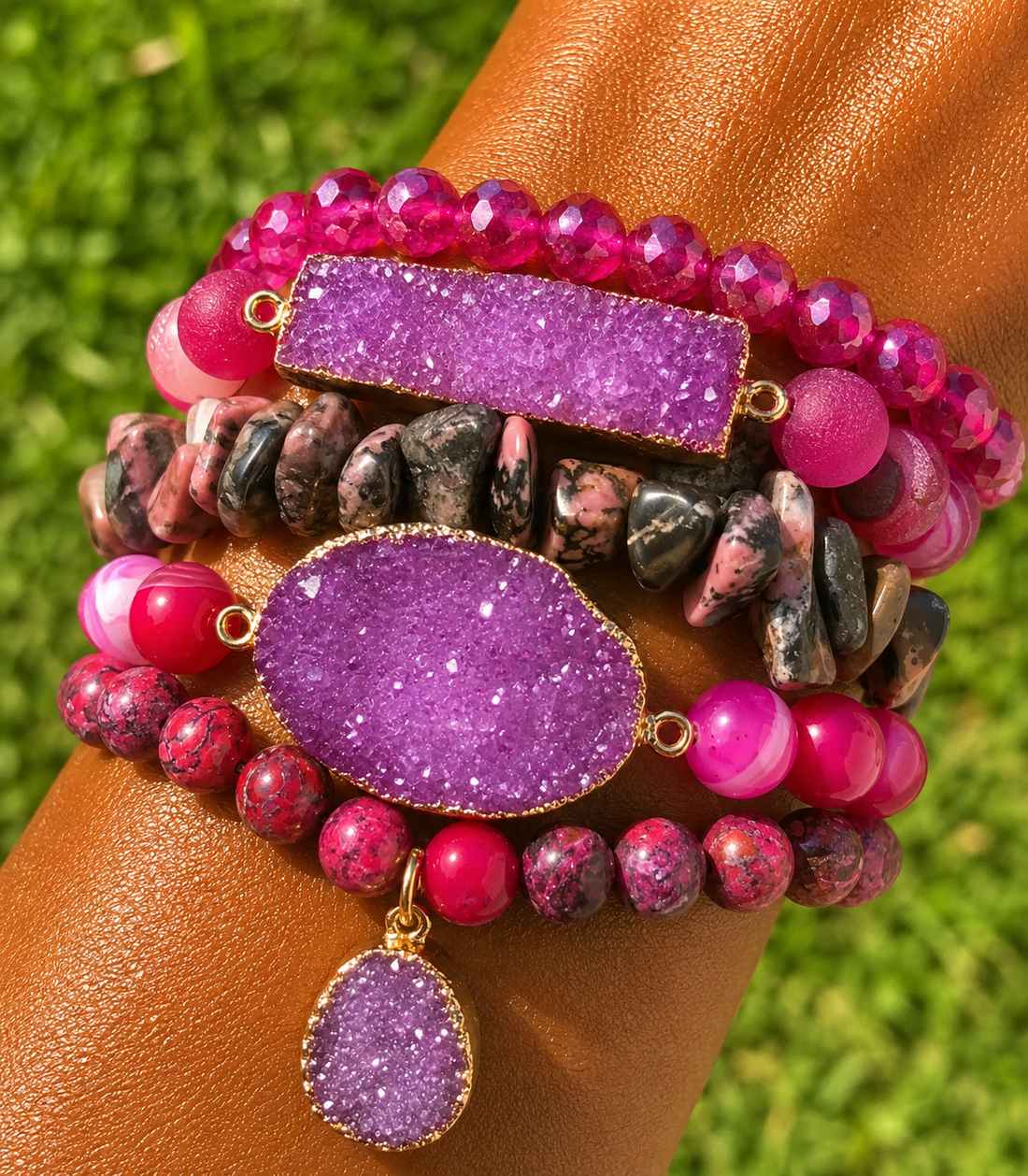 pink druzy bracelet