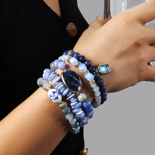 Blue Emperor Stone Beaded Bracelet Set