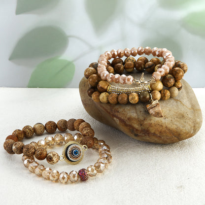 Picture Jasper Beaded Bracelet Set