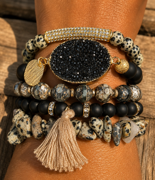 Dalmatian Jasper Beaded Bracelet Stack