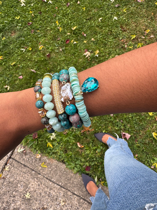 Imperial Blue Stone Beaded Bracelet Set