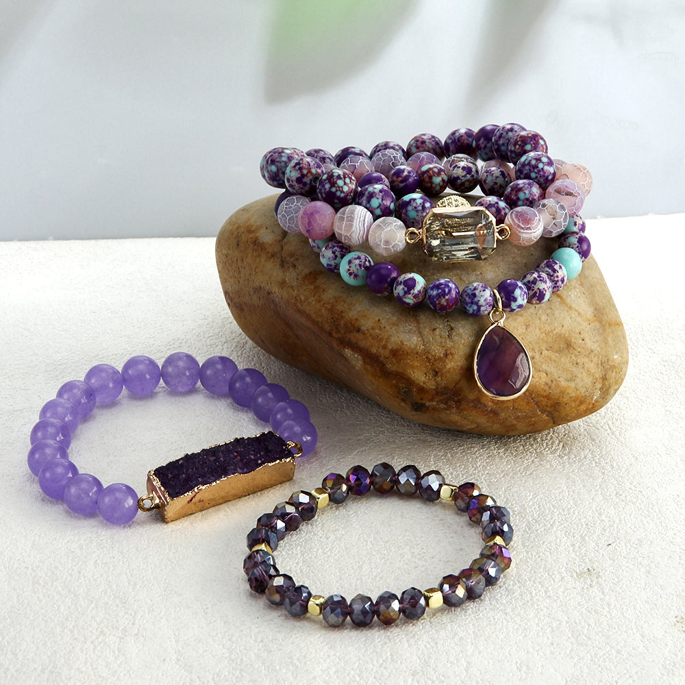 Purple Turquoise Jasper Beaded Bracelet Set