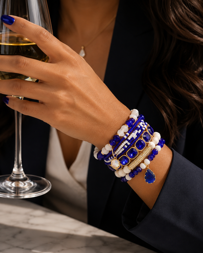Sapphire Beaded Bracelet Set