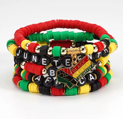 Juneteenth Beaded Bracelet Stack