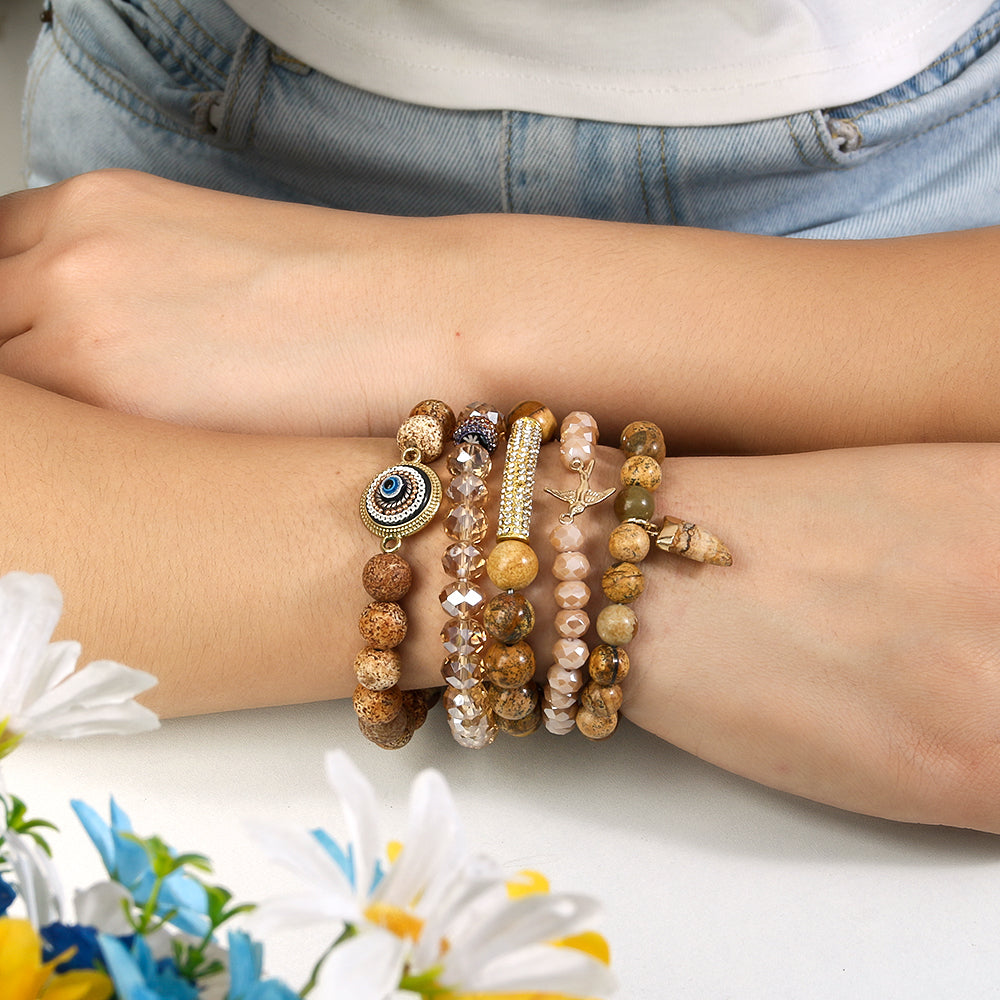 Picture Jasper Beaded Bracelet Set