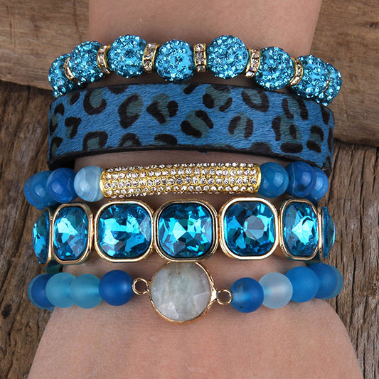 Crystal blue gemstone beaded bracelet set