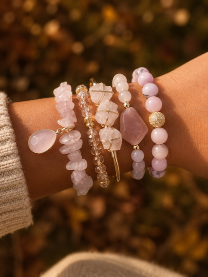 Rose Quartz Stone Bracelet Set