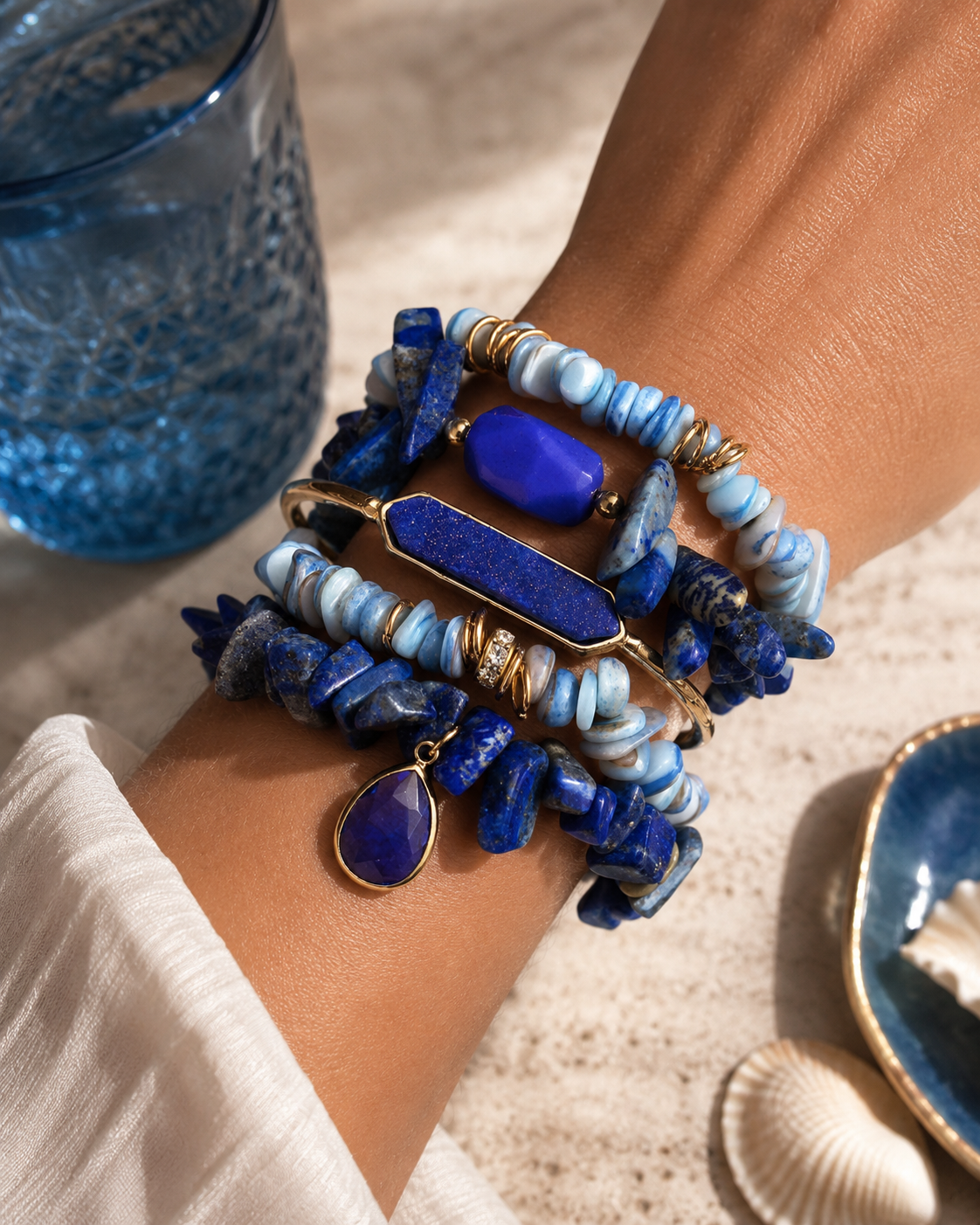 Deep Tranquility Blue Lapis Beaded Bracelet Set