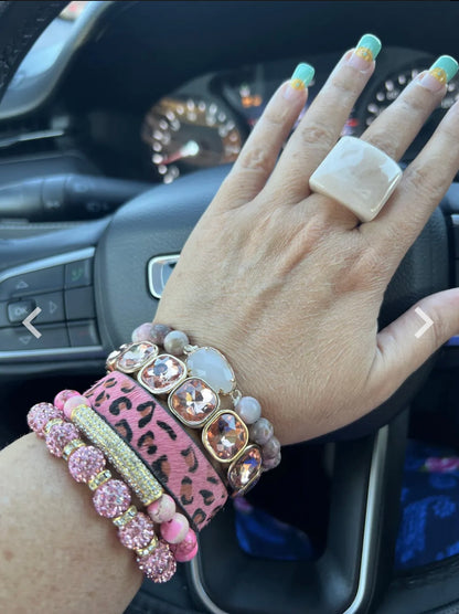 Pink Leopard Beaded Bracelet Set