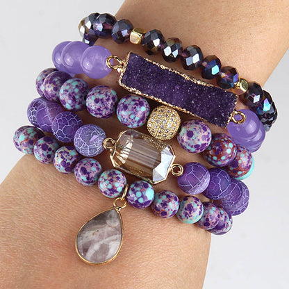 Purple Sea Sediment Jasper Bracelet Set with druzy stone