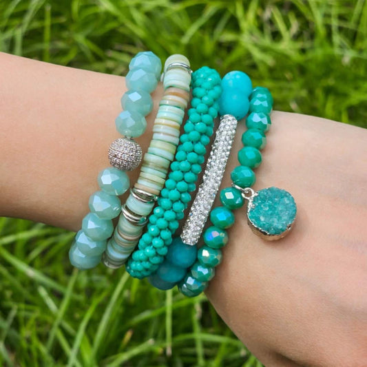 Druzy stacked bracelet set in turquoise