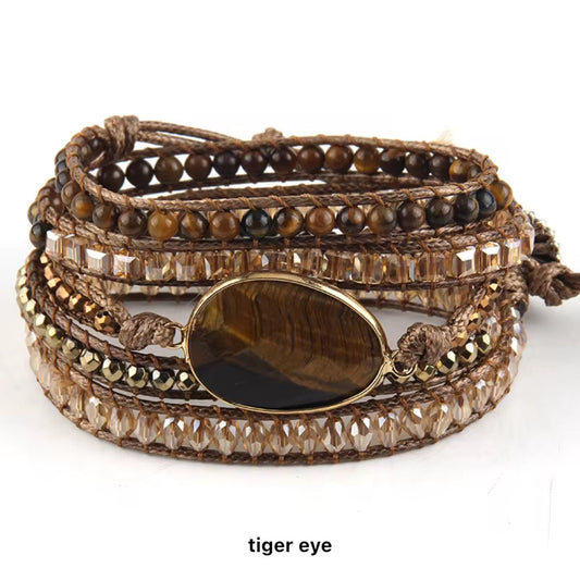 Multistrand bracelet with tiger eye stones on a white background