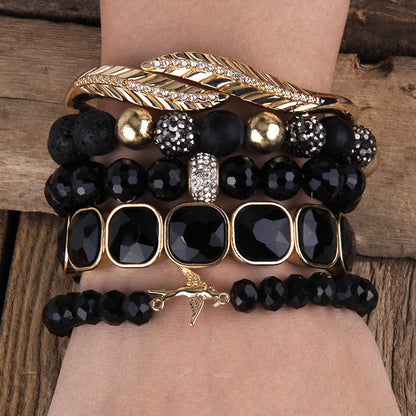 Noir Beaded Bracelet Set Black & Gold