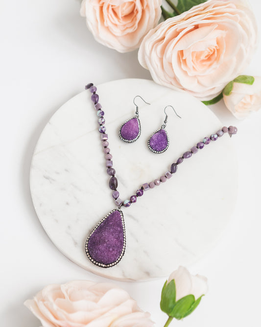 Purple Druzy Earring & Necklace Set