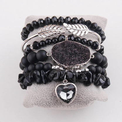 Beaded bracelet set with druzy accent