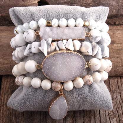 White Howlite Druzy Bracelet Set