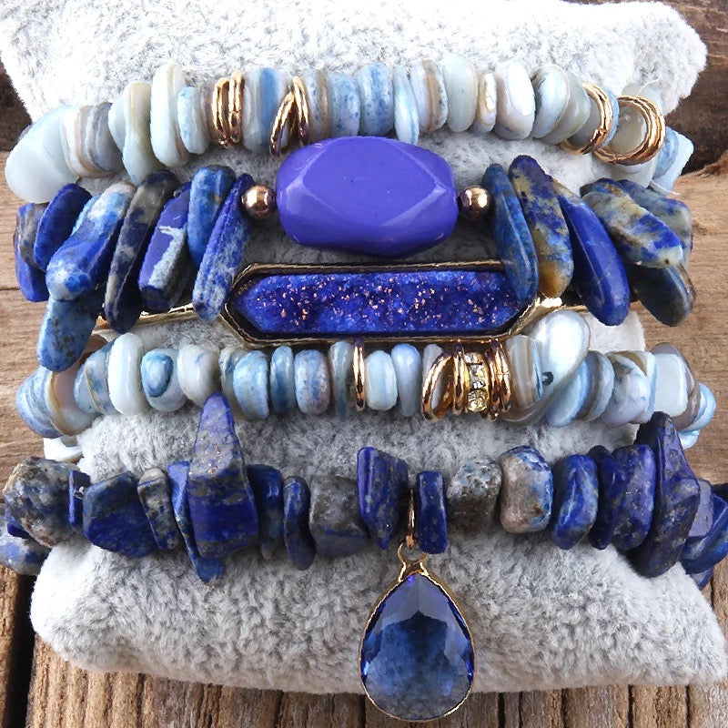 Crystal healing gemstone bracelet set blue lapis