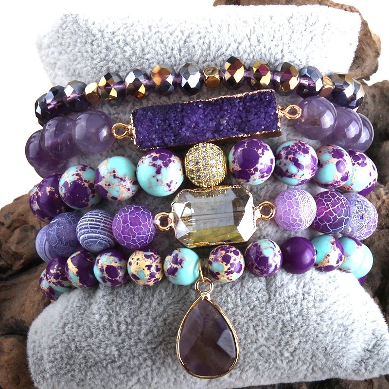 Purple Turquoise Jasper Bracelet Set