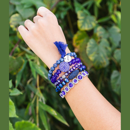 Blue Lapis Lazuli Crystal Rhinestone Beaded Bracelet Stack