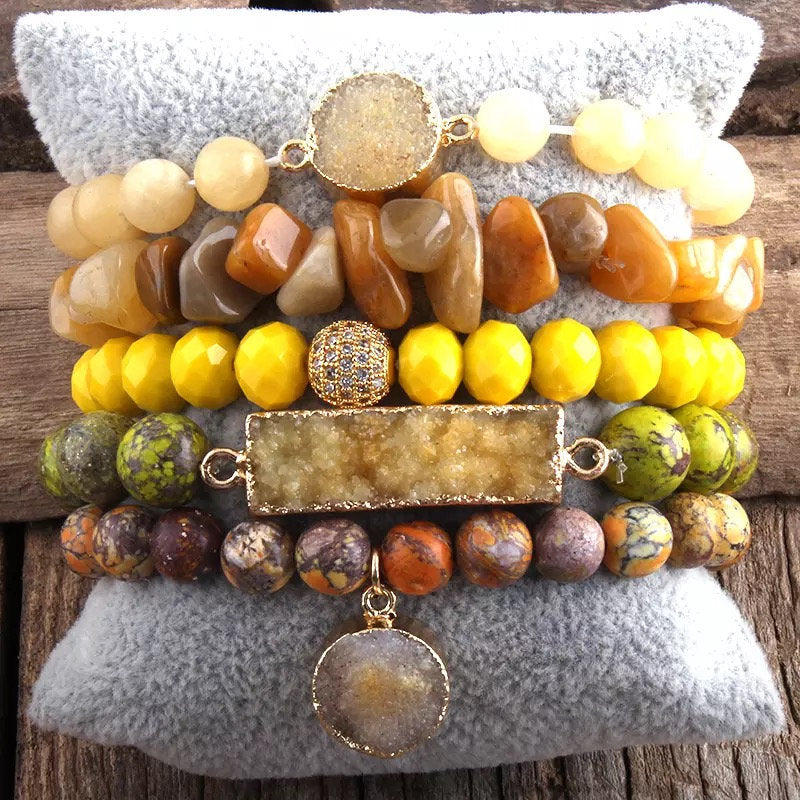 Yellow jasper bracelet set 5 piece set