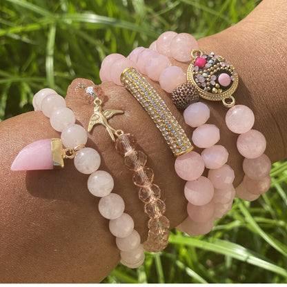 Crystal Beaded Bracelet 5 Piece Set Pink