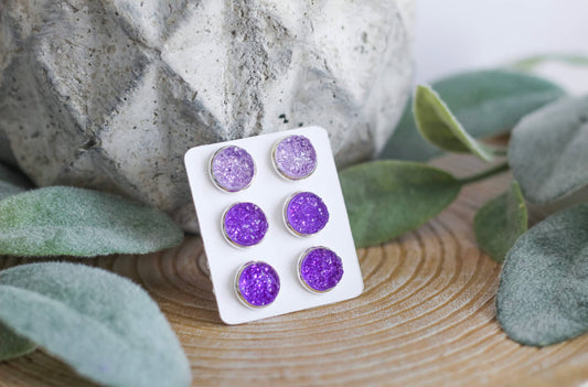 Triple Set Stud Earrings Purple