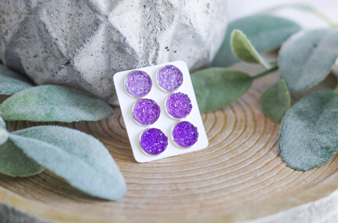 Triple Set Stud Earrings Purple