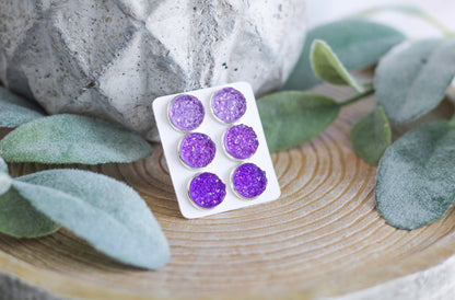 Triple Set Stud Earrings Purple